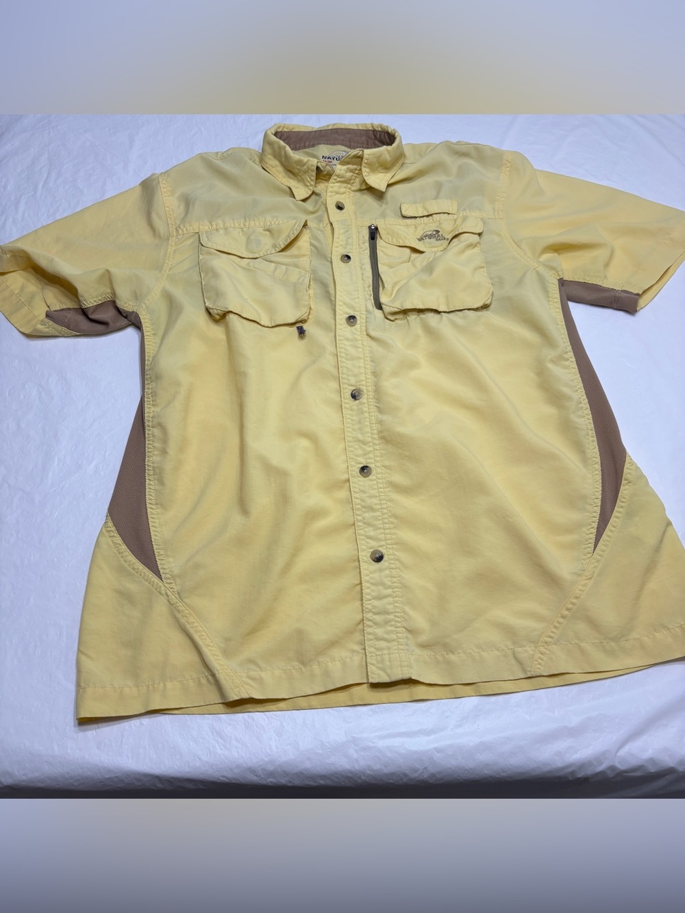 Natural Gear Short Sleeve Shirt Mens M Yellow Nylon Lightweight Fishing Outdoor